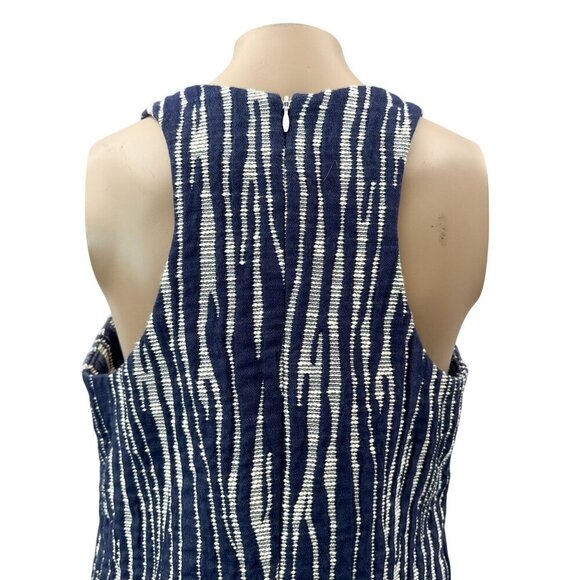 Milly Sleeveless Textured Zebra Jacquard Shift Mini Dress Back Zip Navy White‎ 6 - Picture 11 of 12